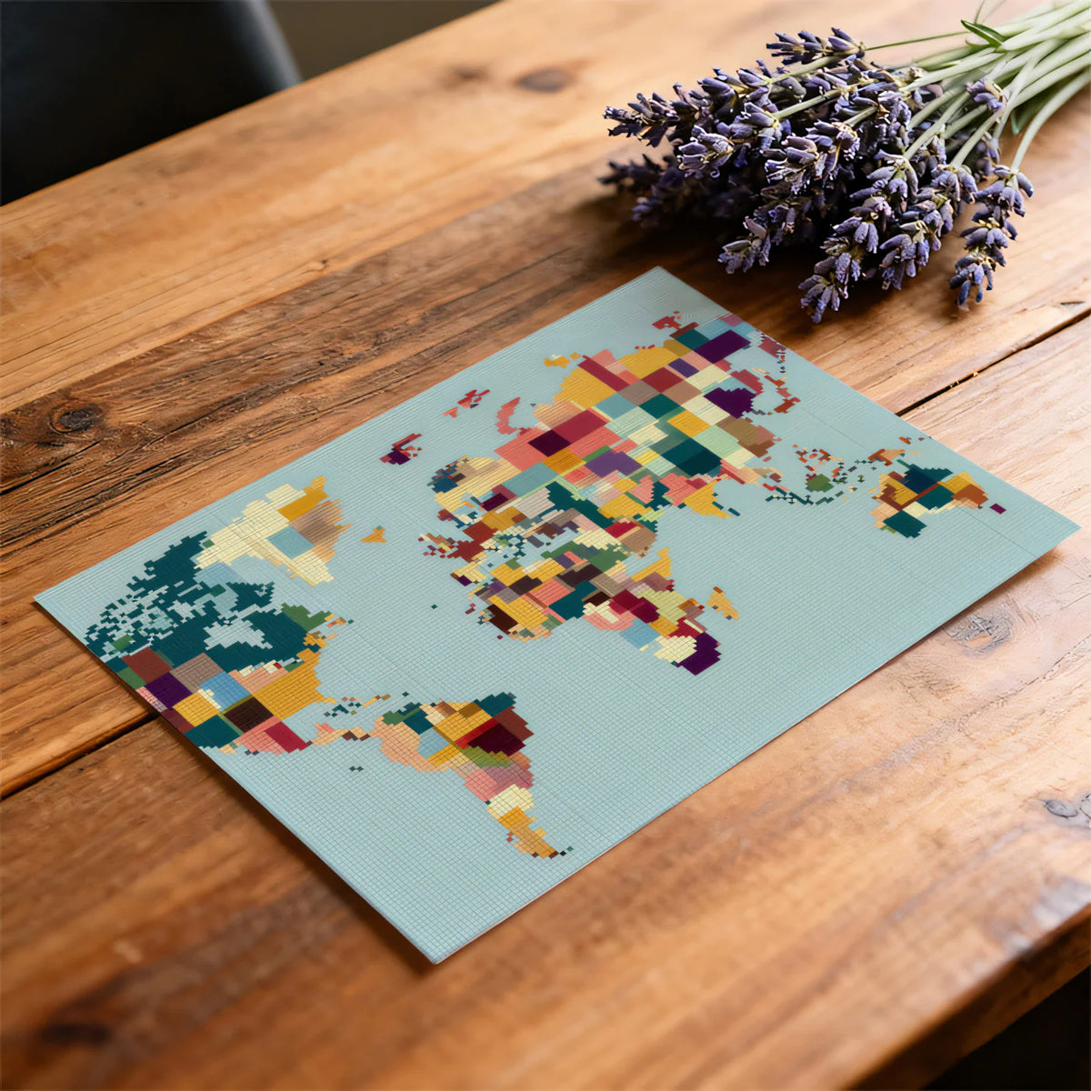 Pixelated World Map Mural Wallpaper — Modern Retro Art Mural Wallpaper - room preview 03