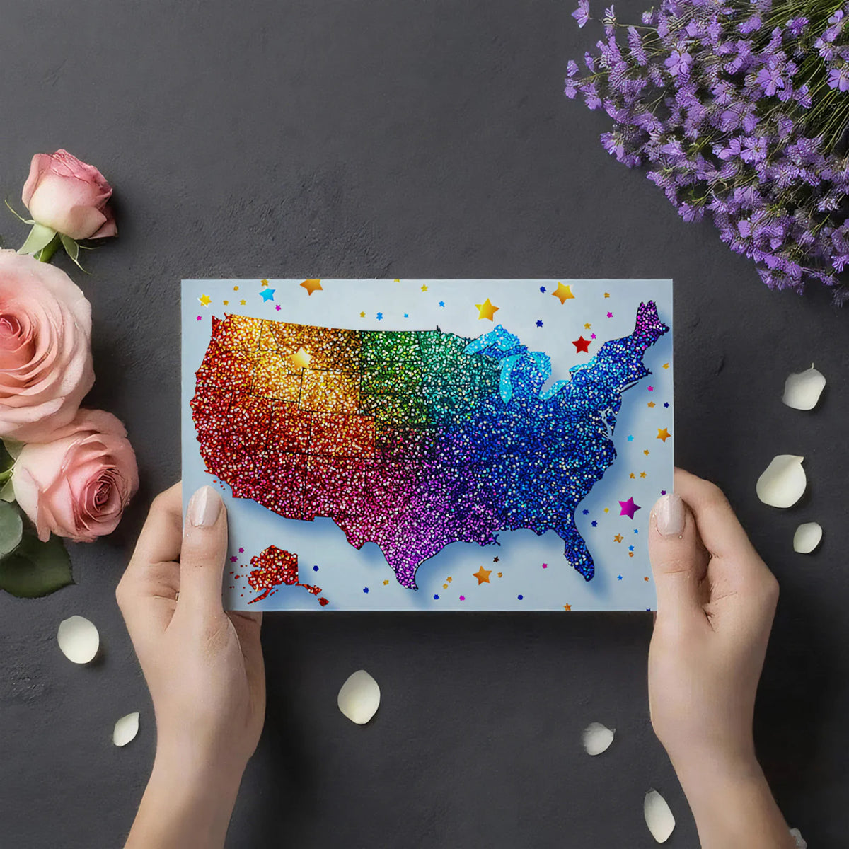 Rainbow Glitter USA Map Mural Wallpaper — Festive Pop Art Decor Mural Wallpaper - room preview 03