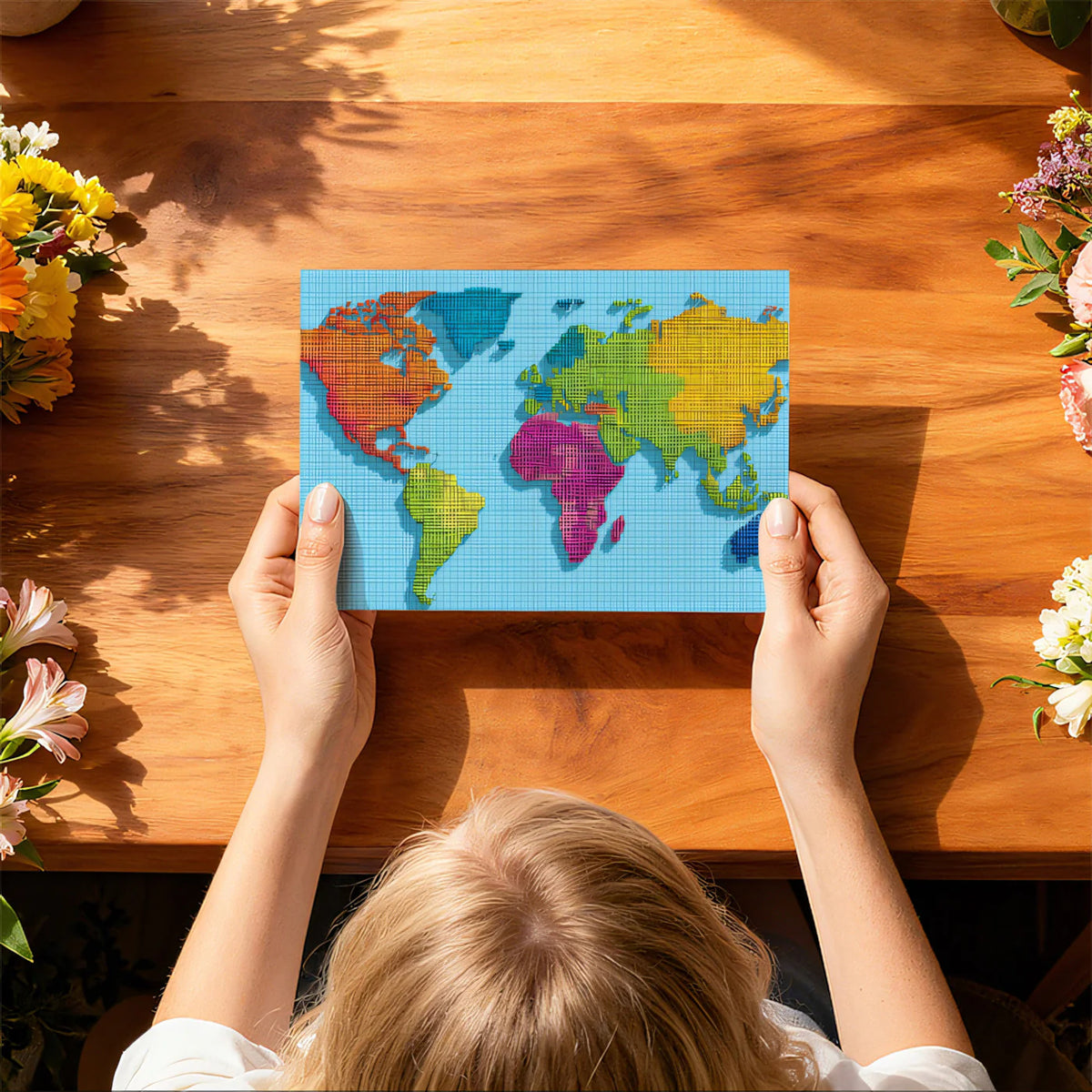 Pixelated World Map Mural Wallpaper — Vibrant Geo-Relief Design Mural Wallpaper - room preview 03
