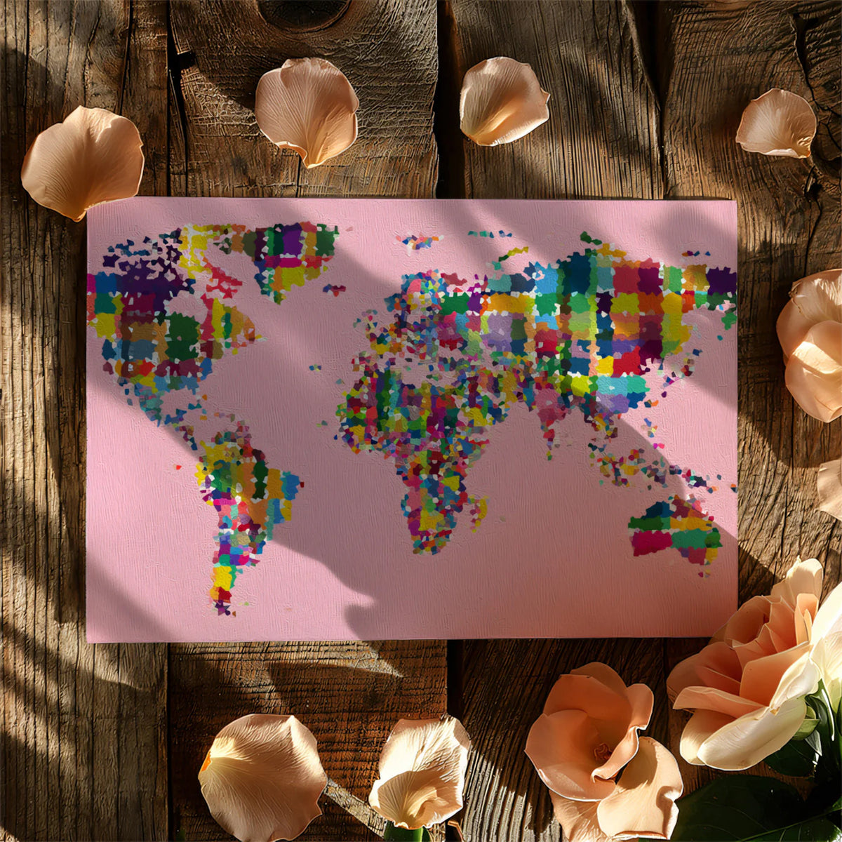 Pointillist World Map Mural Wallpaper — Colorful Artistic Texture Mural Wallpaper - room preview 03
