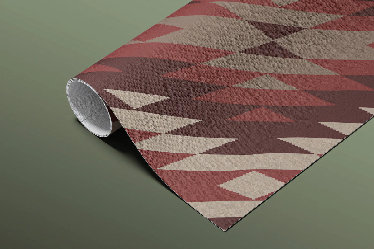 Diagonal Ikat Geometric Mural Wallpaper — Rich Crimson Textile Print Mural Wallpaper - room preview 03