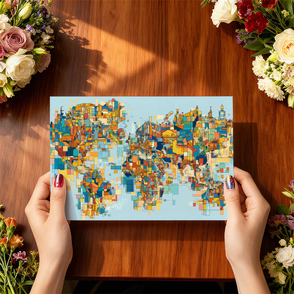 Abstract Global City Map Mural Wallpaper — Vibrant Urban Collage Mural Wallpaper - room preview 03