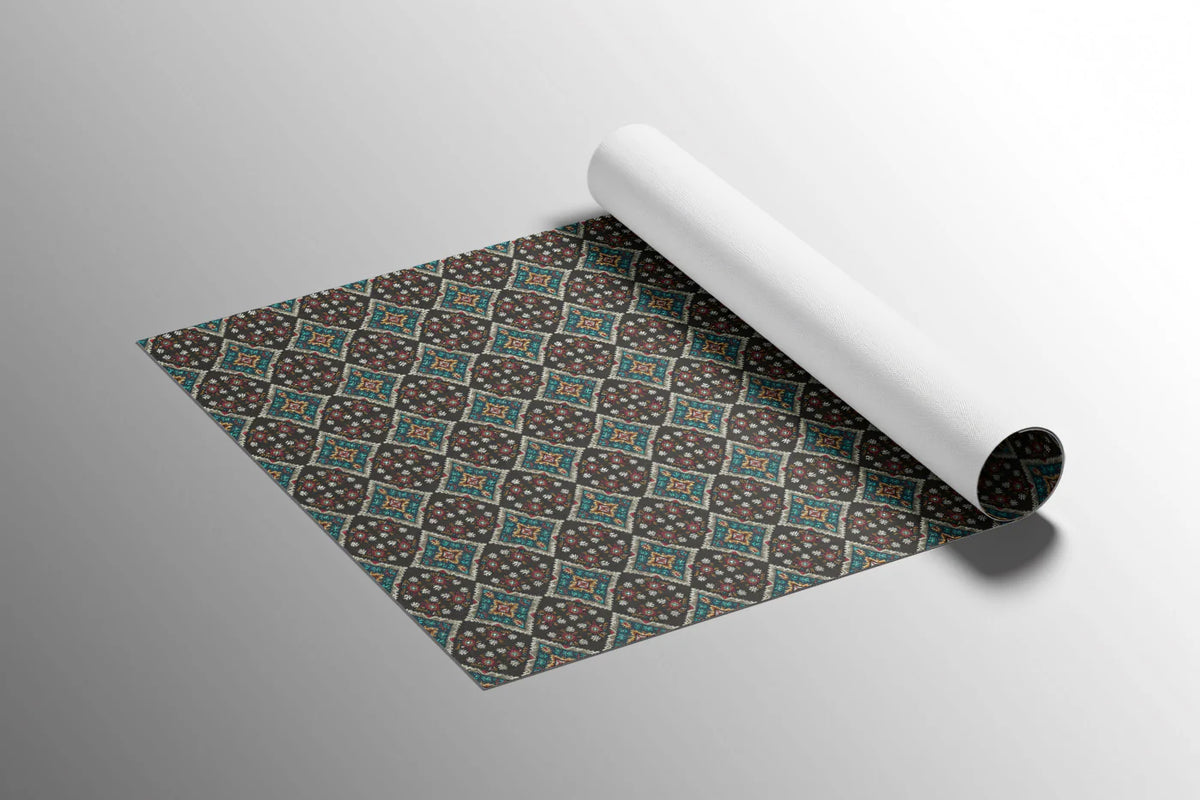 Dark Moroccan Tile Repeat Mural Wallpaper Repeating Print, Black Background, Intricate Geometric Motif Mural Wallpaper - room preview 03