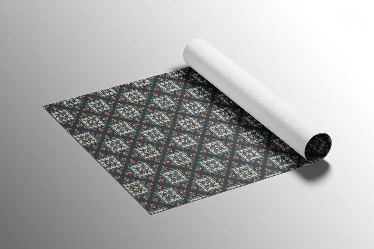 Intricate Folk Diamond Mural Wallpaper — Dark Traditional Repeat Mural Wallpaper - room preview 03
