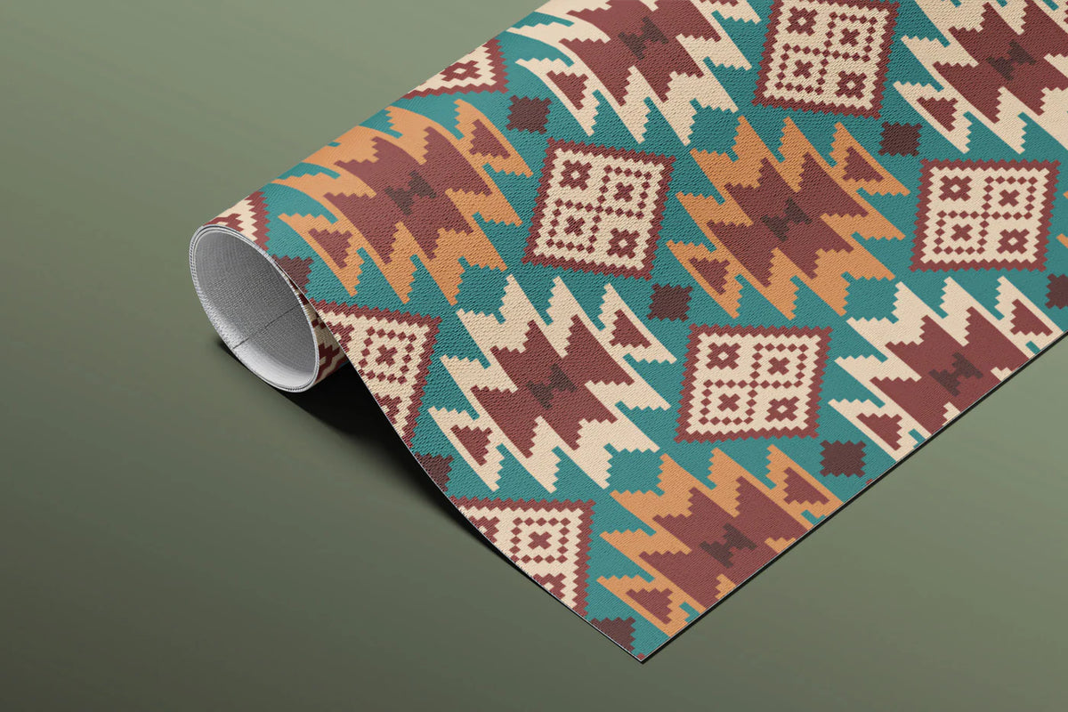 Southwest Geometric Medallion Mural Wallpaper — Earthy Teal Motif Mural Wallpaper - room preview 03