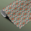 Intricate Geometric Tribal Mural Wallpaper — Earthy Teal and Red Mural Wallpaper - room preview 03