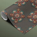 Symmetrical Geometric Floral Mural Wallpaper — Dark Traditional Print Mural Wallpaper - room preview 03