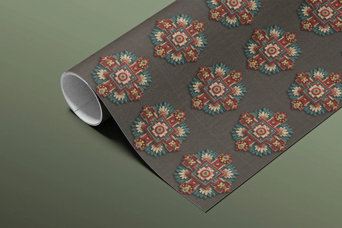Traditional Floral Medallion Mural Wallpaper — Rich Tapestry Print Mural Wallpaper - room preview 03