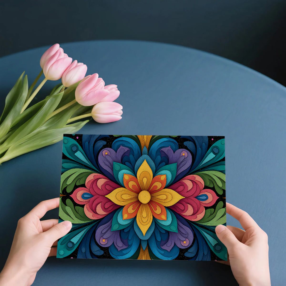 Symmetrical Floral Abstract Mural Wallpaper — Modern Rainbow Motif Mural Wallpaper - room preview 03