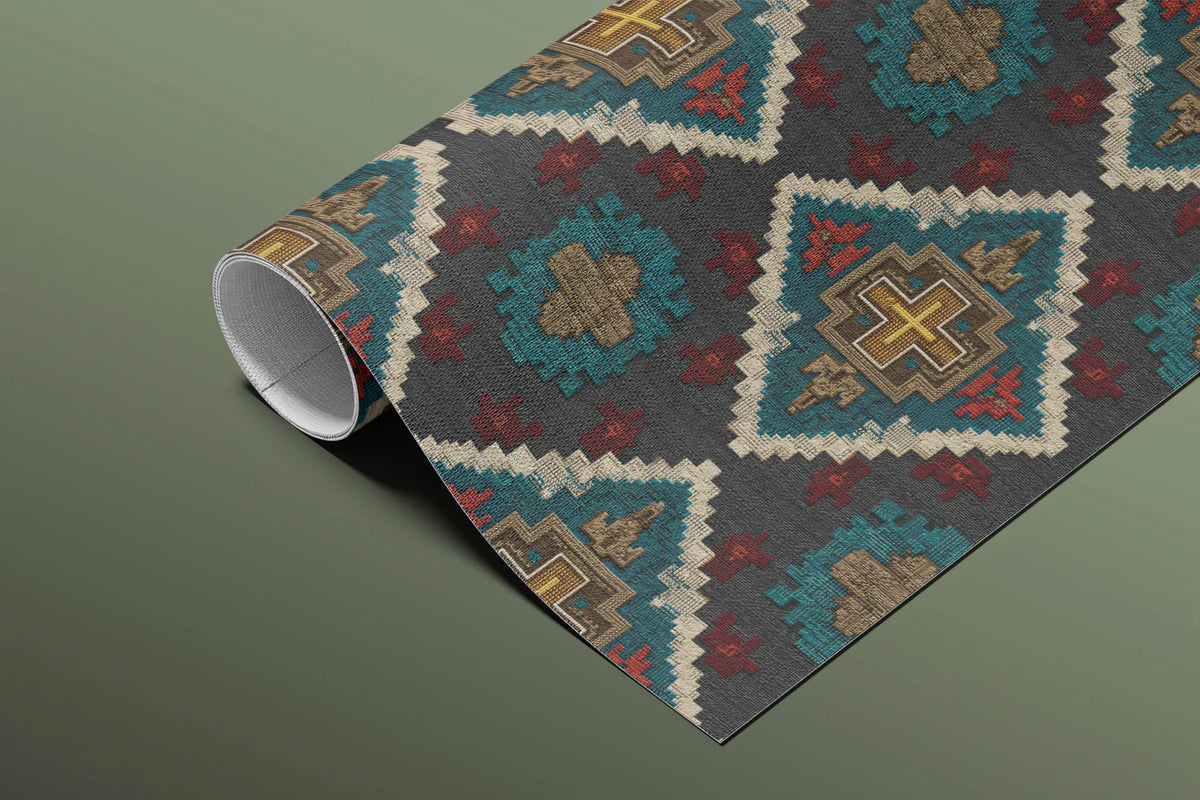 Geometric Diamond Brocade Mural Wallpaper — Rich Textile Motif Mural Wallpaper - room preview 03