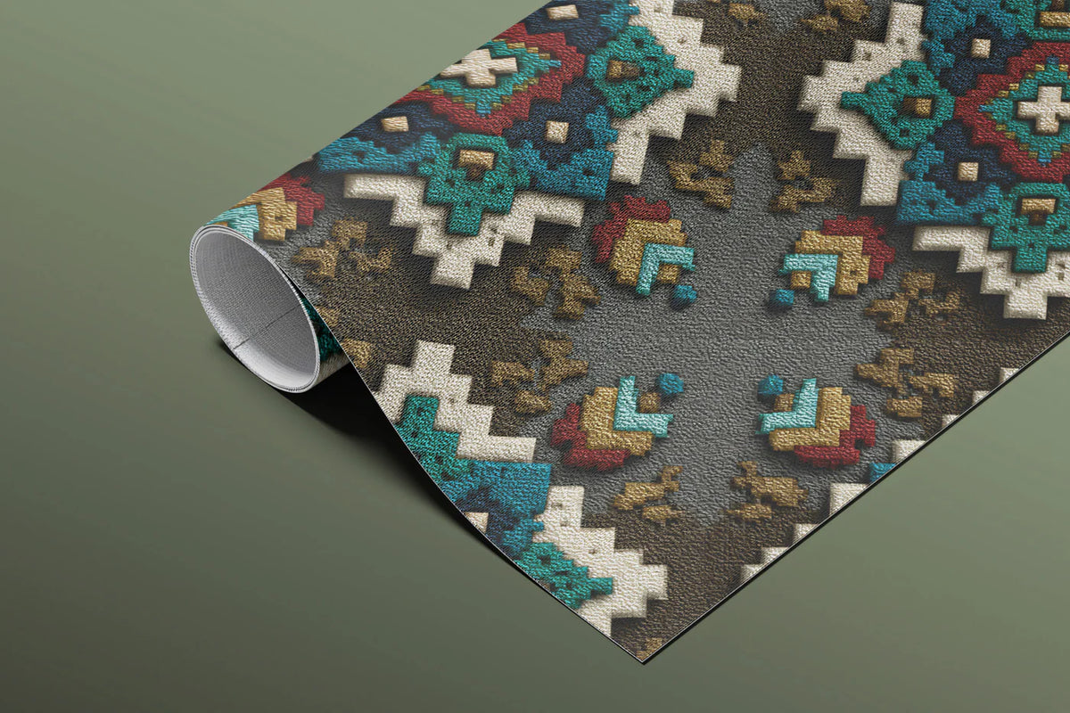Southwestern Diamond Motif Mural Wallpaper — Rustic Folk Art Print Mural Wallpaper - room preview 03
