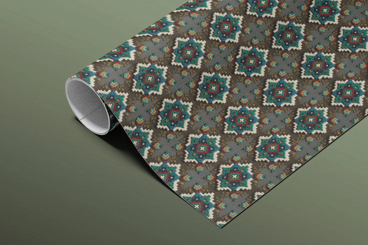Star Mosaic Geometric Mural Wallpaper —Dark Teal and Ochre Mural Wallpaper - room preview 03