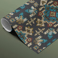 Ethnic Motif Geometric Mural Wallpaper — Dark Teal and Ochre Mural Wallpaper - room preview 03