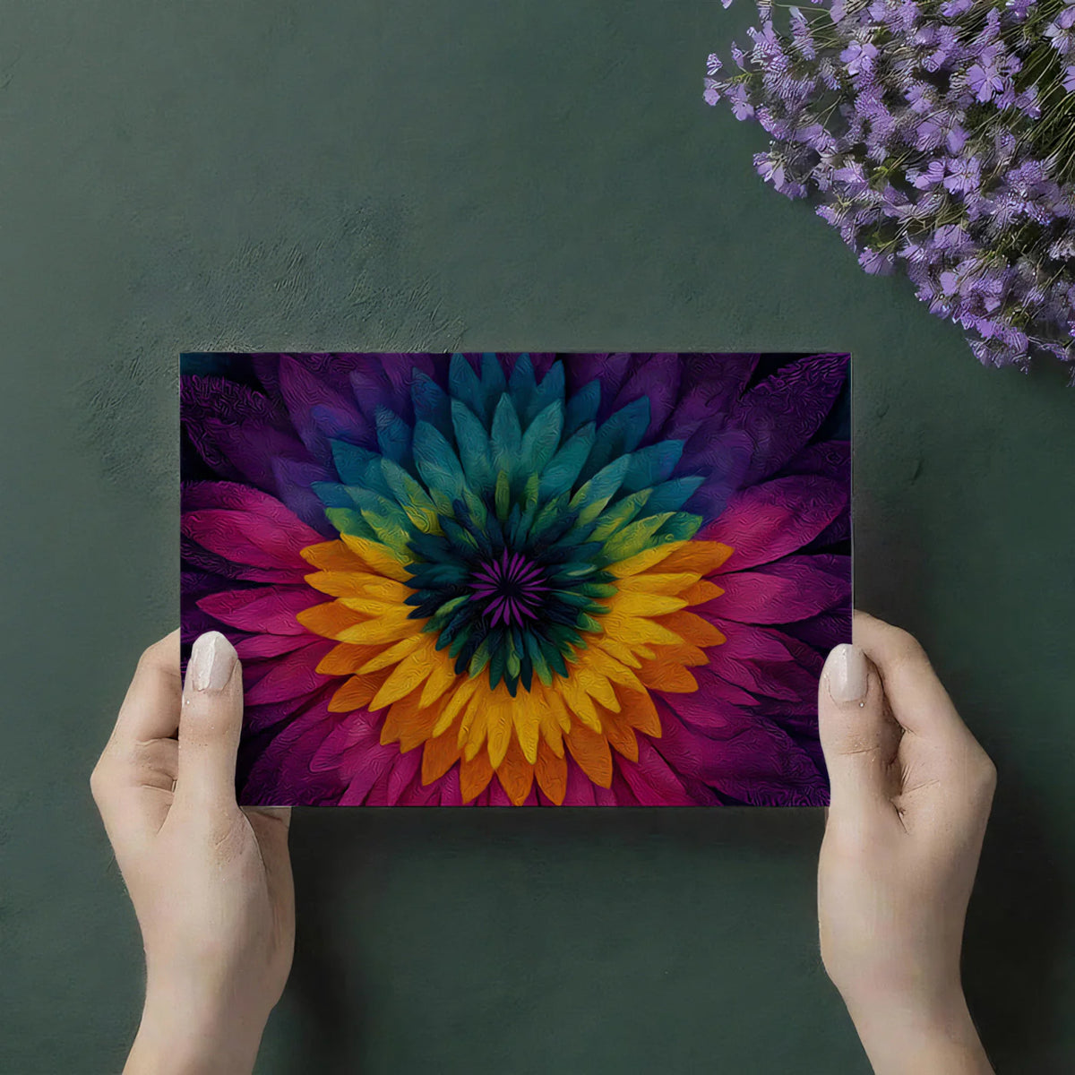 Psychedelic Floral Close-up Mural Wallpaper High Texture, Neon Rainbow, Abstract Mandala Art Mural Wallpaper - room preview 03