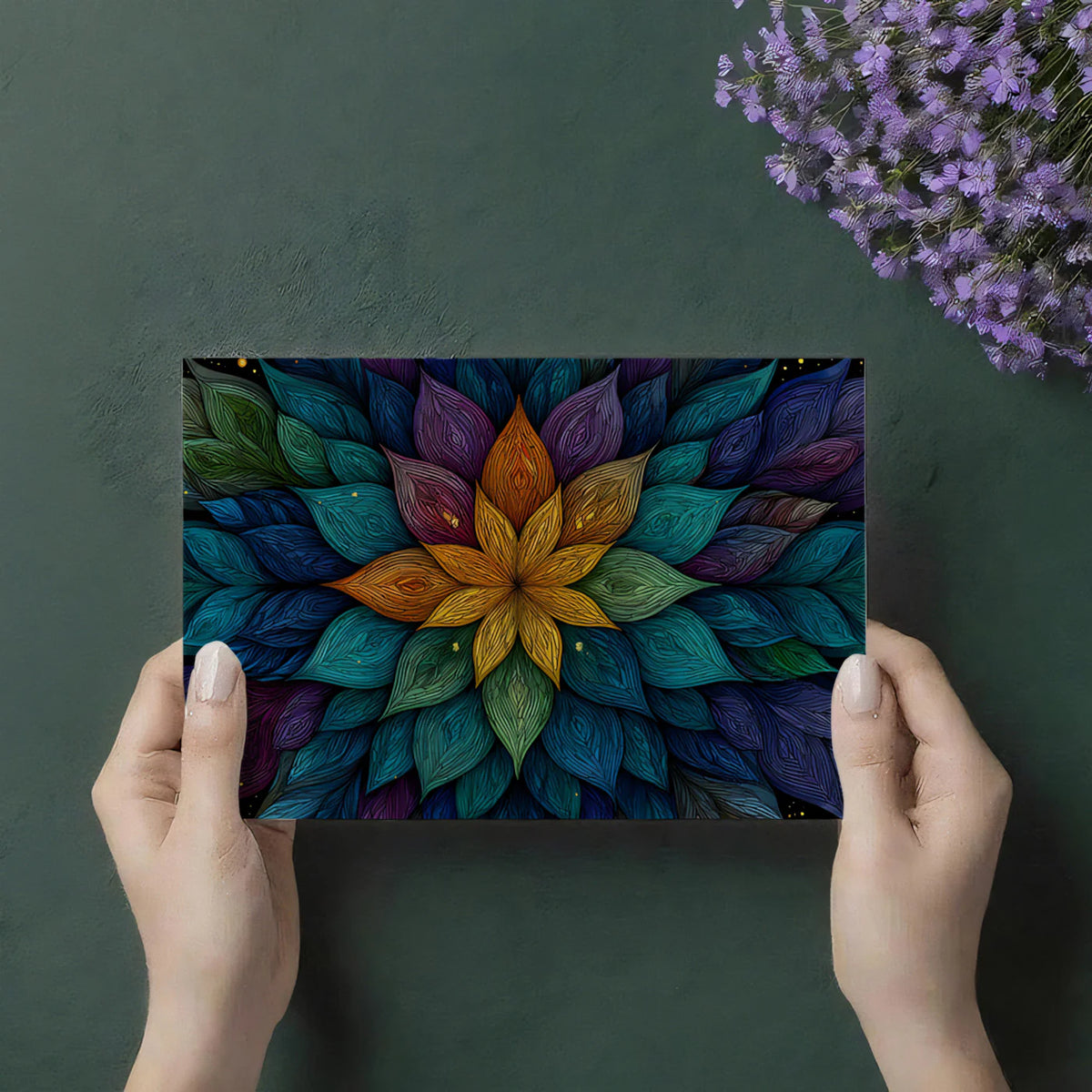 Cosmic Mandala Mural Wallpaper — Jeweled Petal Art Mural Wallpaper - room preview 03