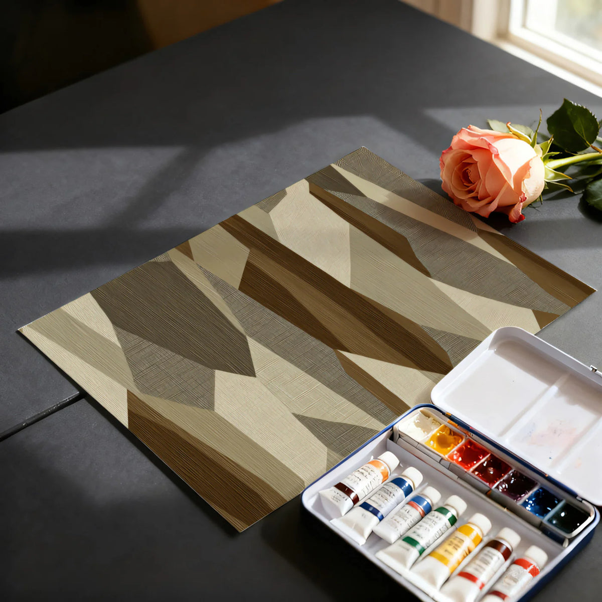 Abstract Geometric Patchwork Mural Wallpaper in Earth Tones Mural Wallpaper - room preview 03