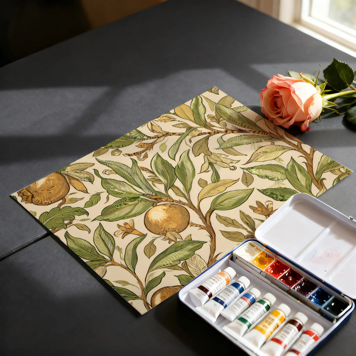 Vintage Pomegranate Etching Mural Wallpaper — Botanical Art Mural Wallpaper - room preview 03