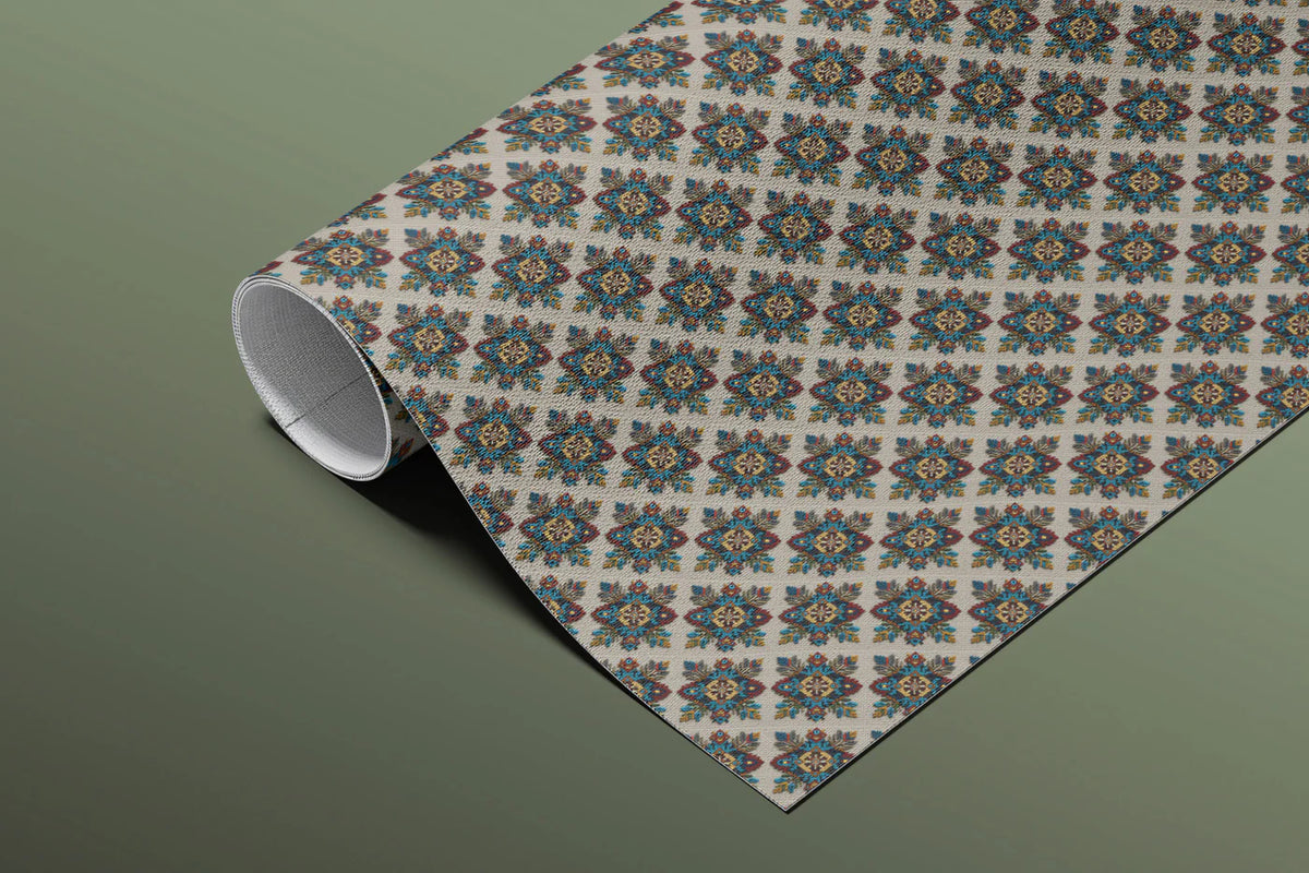 Micro Floral Geometric Lattice Mural Wallpaper — Traditional Detail Mural Wallpaper - room preview 03