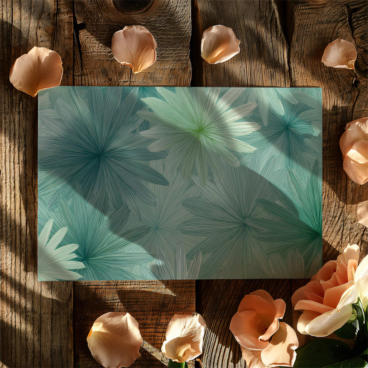 Starburst Botanical Mural Wallpaper — Cool Mint and Teal Line Art Mural Wallpaper - room preview 03
