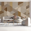 Geometric Woodgrain Cubes Mural Wallpaper — Textured Modern 3D Mural Wallpaper - room preview 03