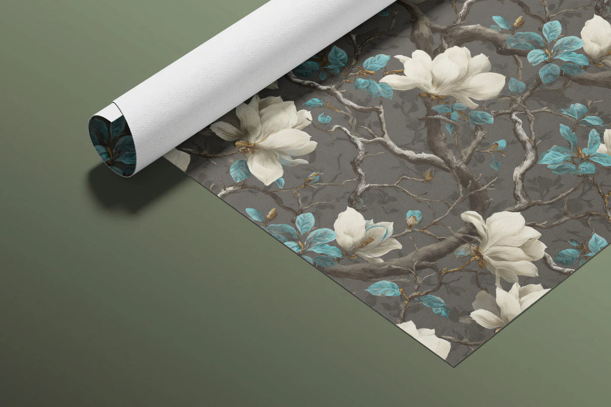 Dark Magnolia Floral Mural Wallpaper — Moody Botanical Print Mural Wallpaper - room preview 03