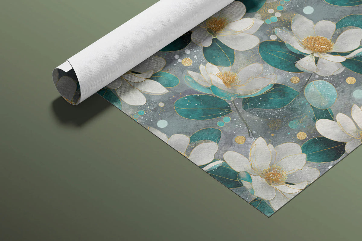 Abstract Magnolia Bloom Mural Wallpaper in Teal and Gold Mural Wallpaper - room preview 03