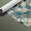 Abstract Magnolia Bloom Mural Wallpaper in Teal and Gold Mural Wallpaper - room preview 03