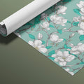 White Magnolia Floral Mural Wallpaper — Teal Botanical Print Mural Wallpaper - room preview 03