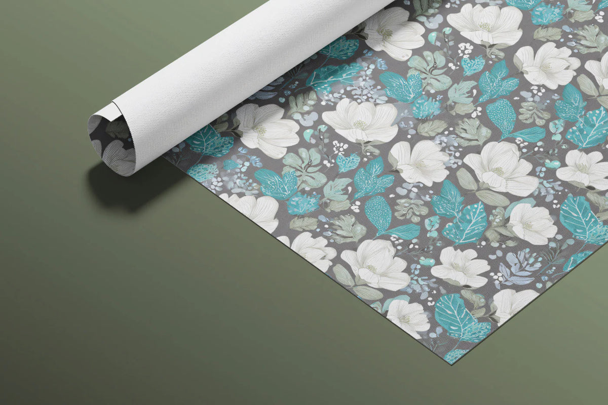 Teal and White Botanical Mural Wallpaper — Intricate Floral Print Mural Wallpaper - room preview 03