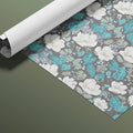 Teal and White Botanical Mural Wallpaper — Intricate Floral Print Mural Wallpaper - room preview 03