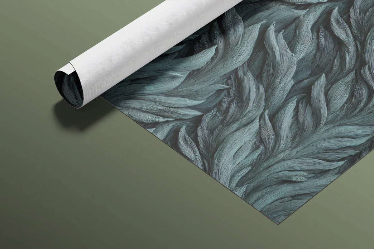 Deep Teal Feather Texture Mural Wallpaper — Organic Relief Pattern Mural Wallpaper - room preview 03