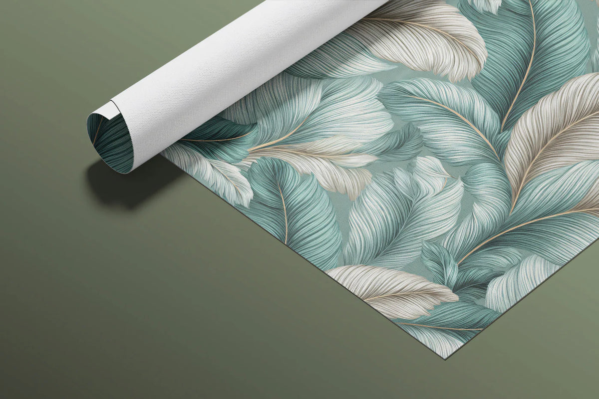 Feathered Frond Mural Wallpaper in Teal and Cream Mural Wallpaper - room preview 03