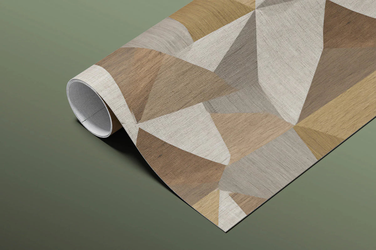 Geometric Wood Cube Mural Wallpaper — Warm Architectural Pattern Mural Wallpaper - room preview 03