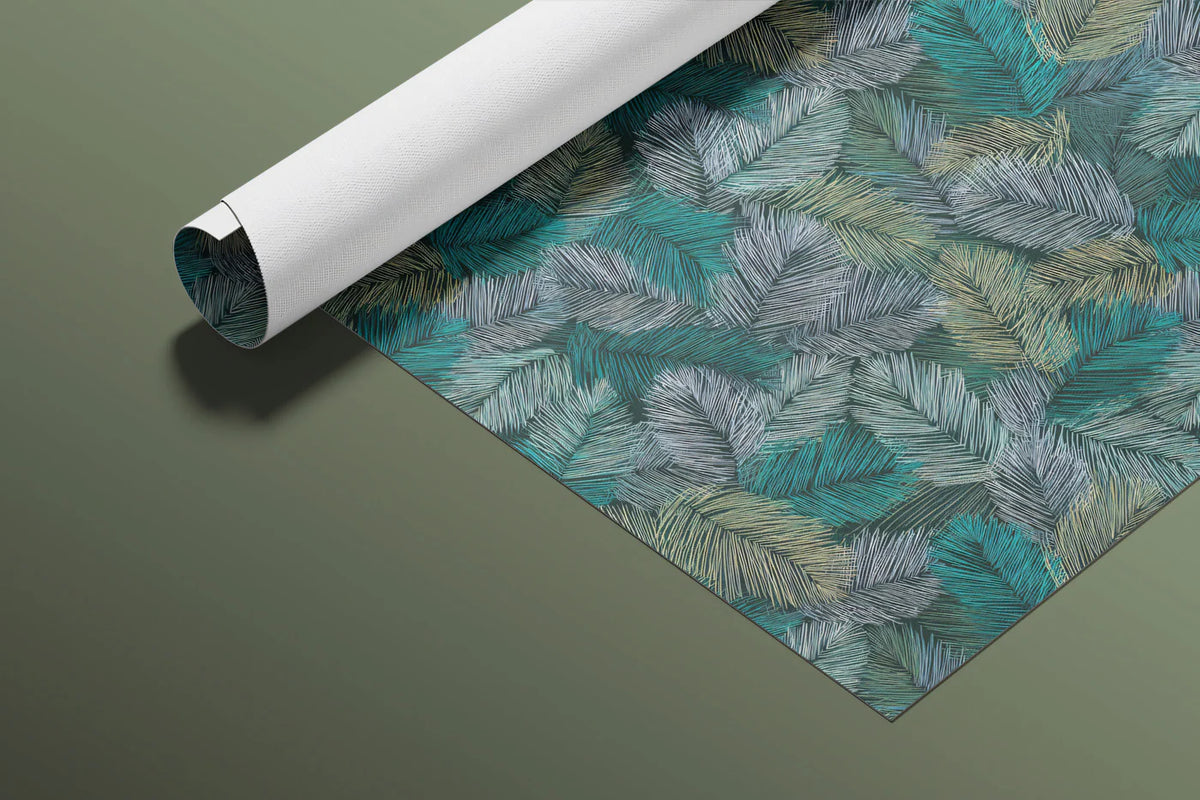 Feathered Frond Mural Wallpaper — Moody Teal Botanical Print Mural Wallpaper - room preview 03