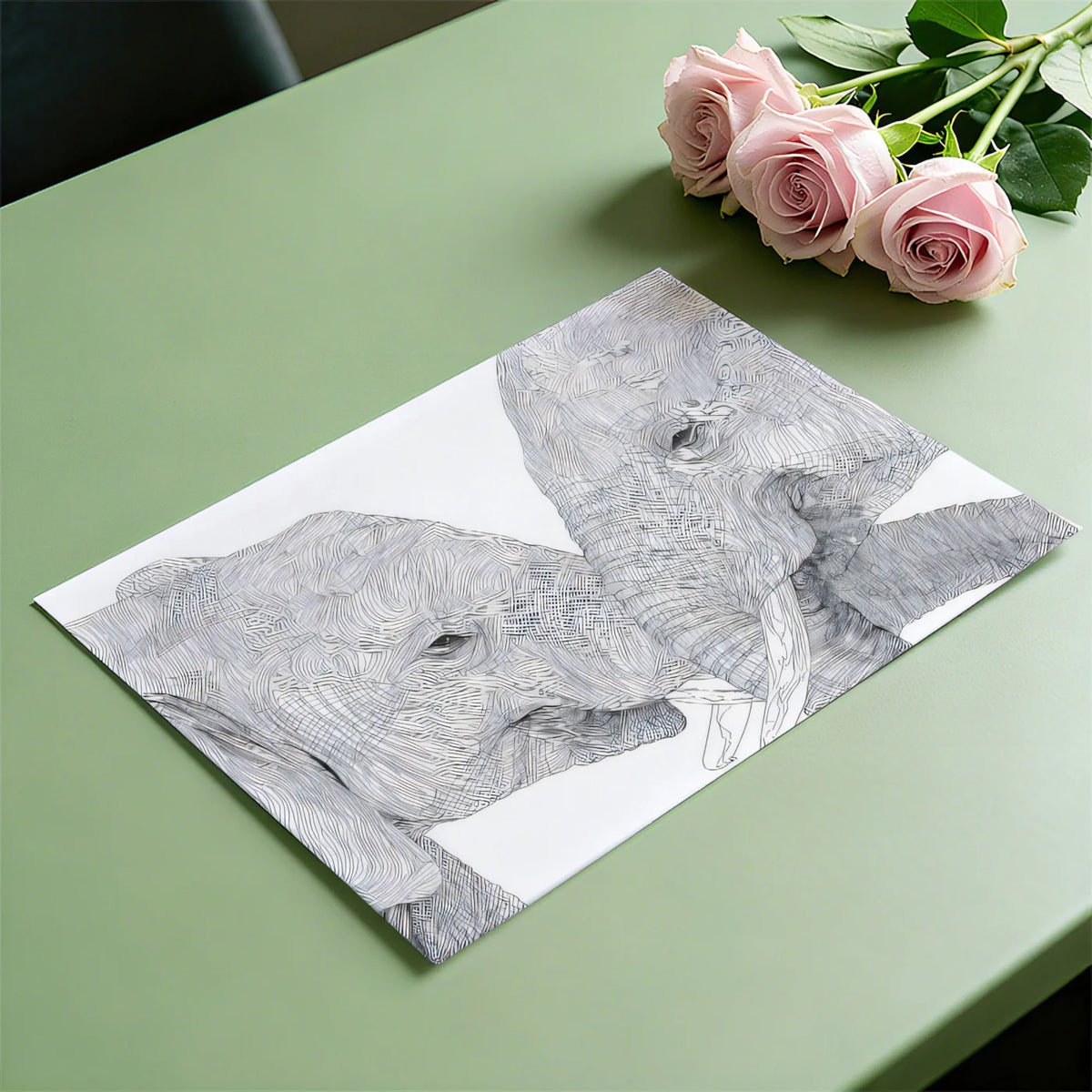 Elephant Embrace Mural Wallpaper — Minimalist Line Art Sketch Mural Wallpaper - room preview 03