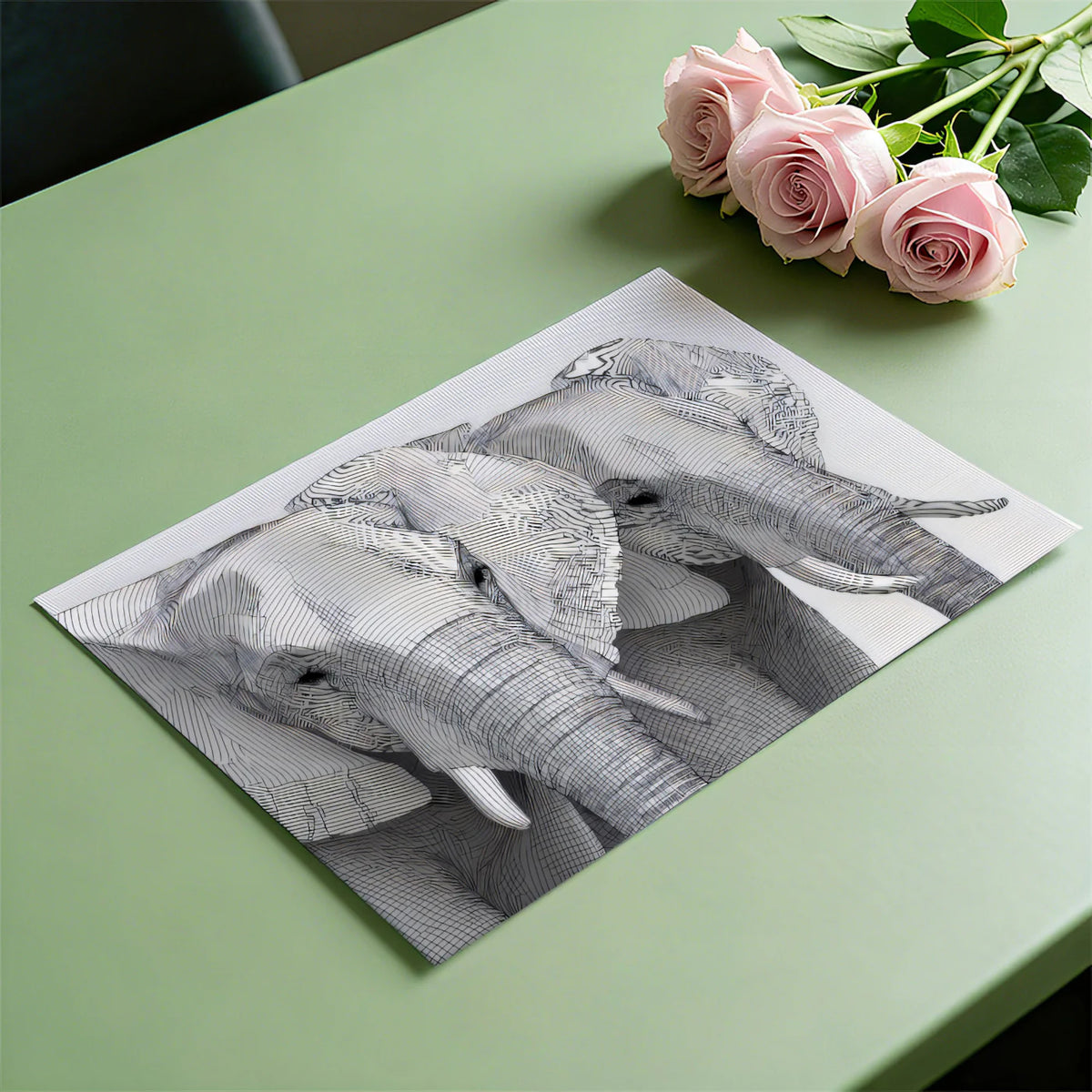 Elephant Line Art Portrait Mural Wallpaper — Minimalist Graphic Decor Mural Wallpaper - room preview 03