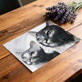 Cat Duo Line Art Mural Wallpaper — Monochrome Engraving Style Mural Wallpaper - room preview 03
