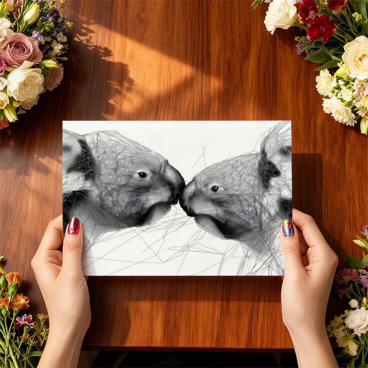 Koala Wireframe Mural Wallpaper — Modern Monochrome Line Art Mural Wallpaper - room preview 03
