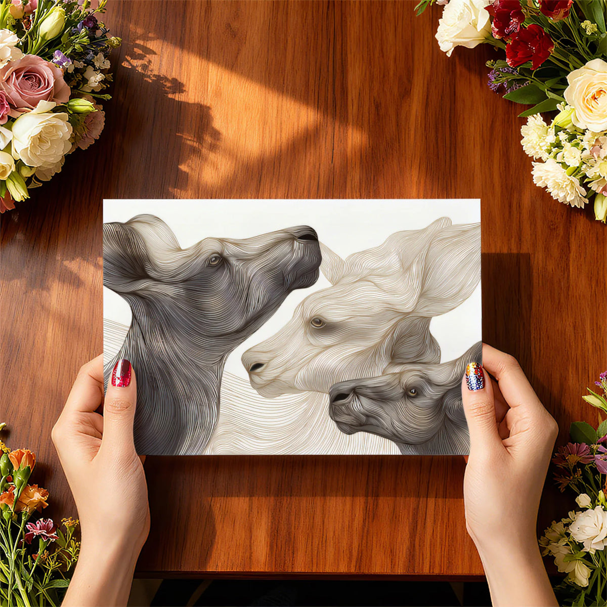Fluid Deer Portrait Mural Wallpaper — Minimalist Line Art Design Mural Wallpaper - room preview 03