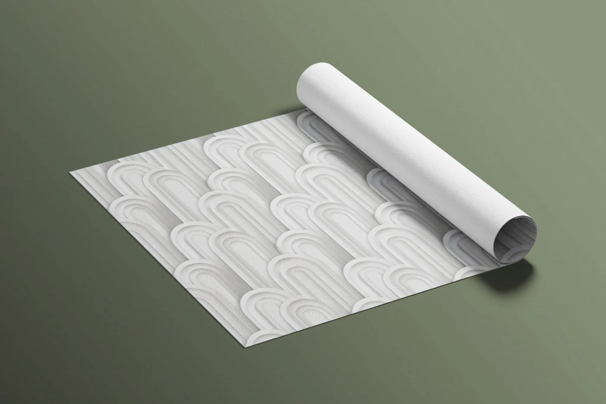 Art Deco Arch Relief Mural Wallpaper — Clean White 3D Texture Mural Wallpaper - room preview 03