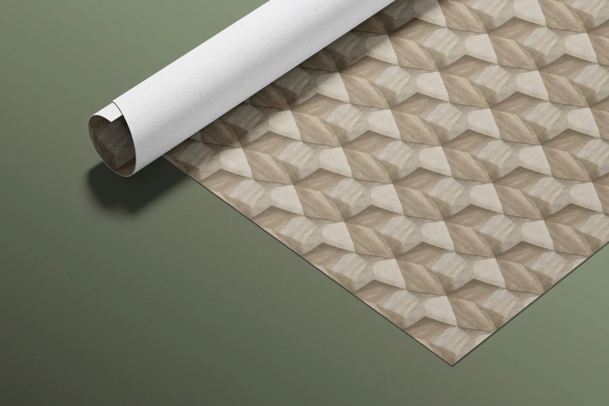 Geometric Wood Cube Mosaic Mural Wallpaper — Neutral Textured Design Mural Wallpaper - room preview 03