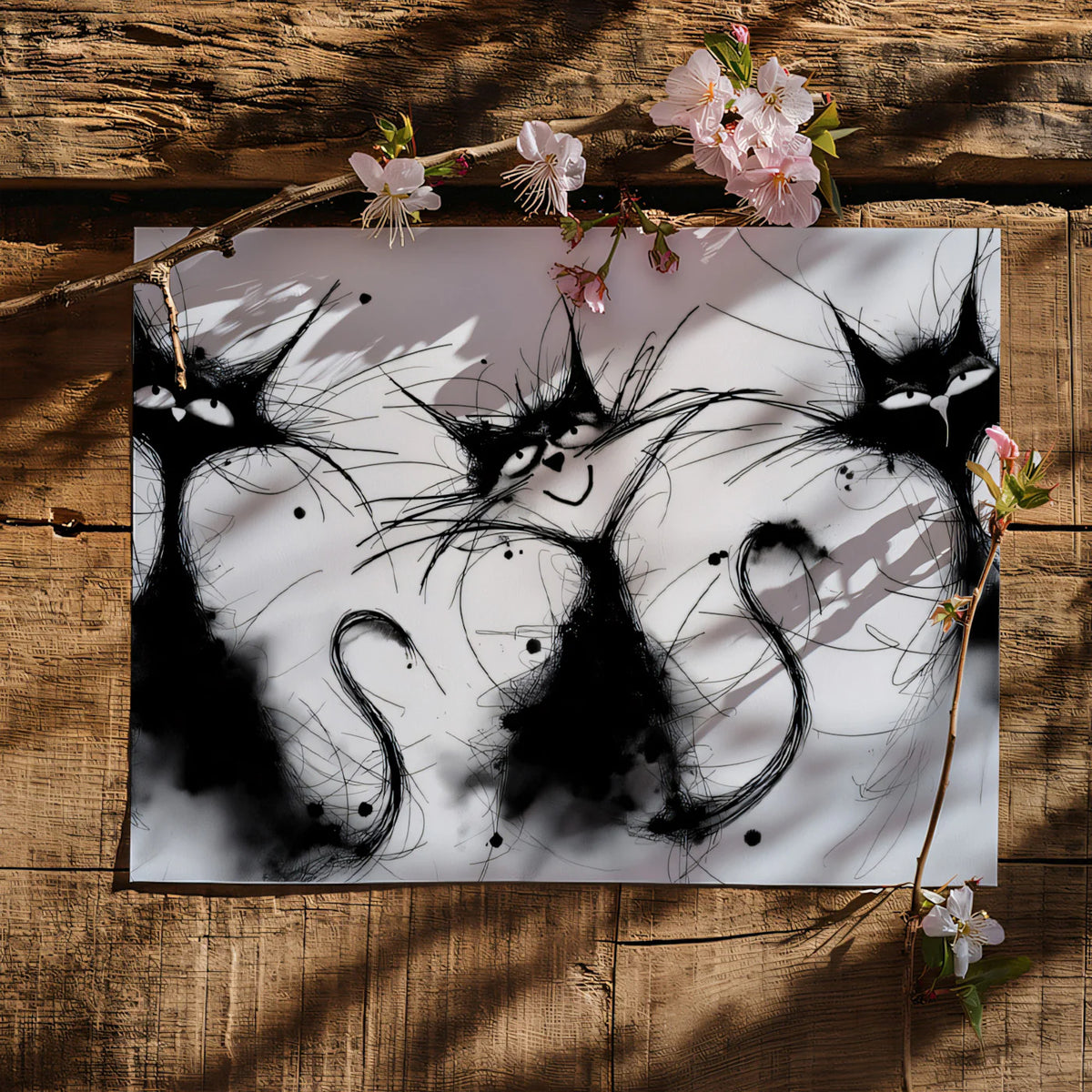 Ink Splatter Cat Sketch Mural Wallpaper — Playful Abstract Art Mural Wallpaper - room preview 03