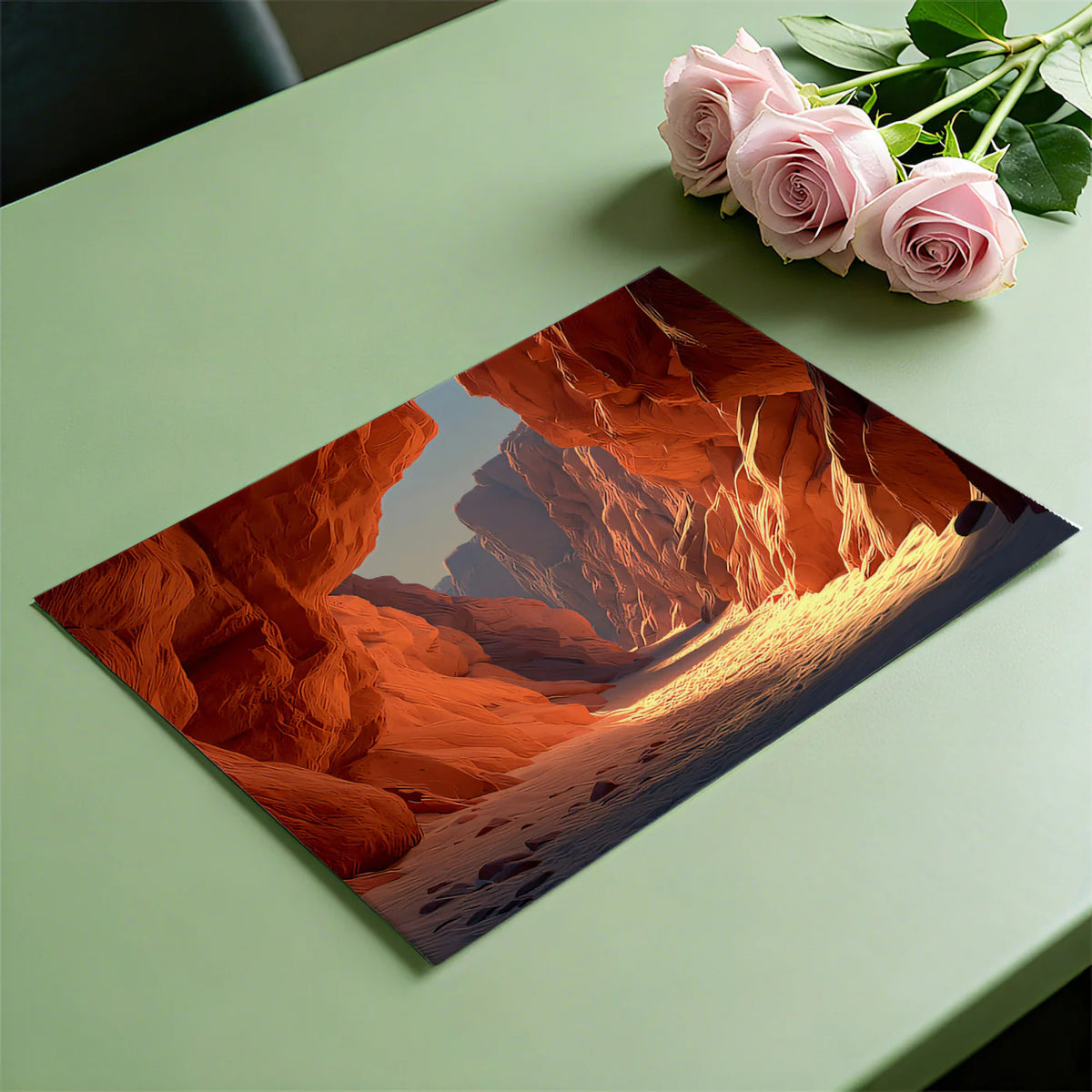 Canyon Sunrise Mural Wallpaper — Warm Terracotta Desert Landscape Mural Wallpaper - room preview 03
