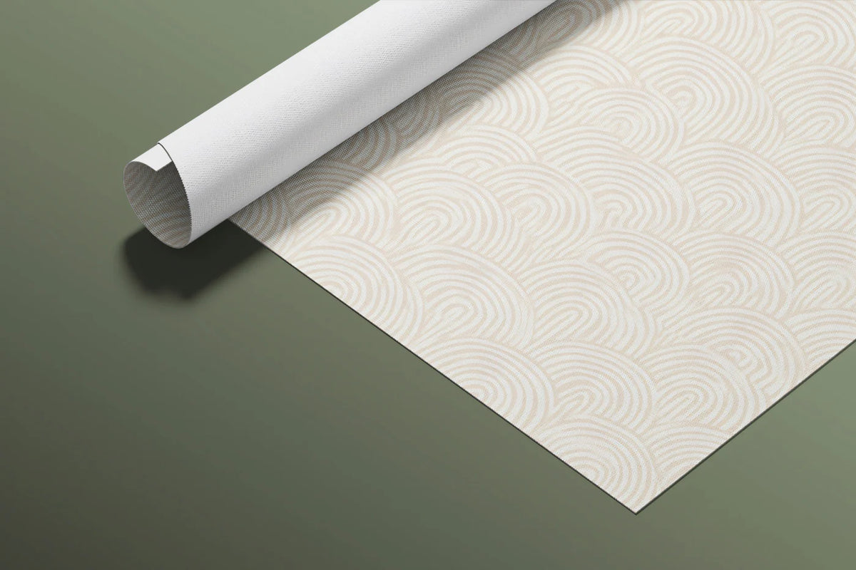 Minimalist Scalloped Line Art Mural Wallpaper in Warm Cream Mural Wallpaper - room preview 03