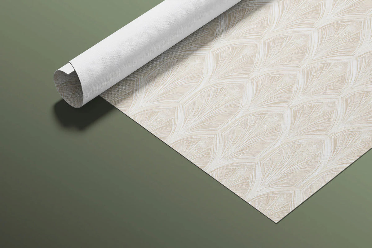Art Deco Fan Mural Wallpaper — Minimalist Cream Repeating Motif Mural Wallpaper - room preview 03