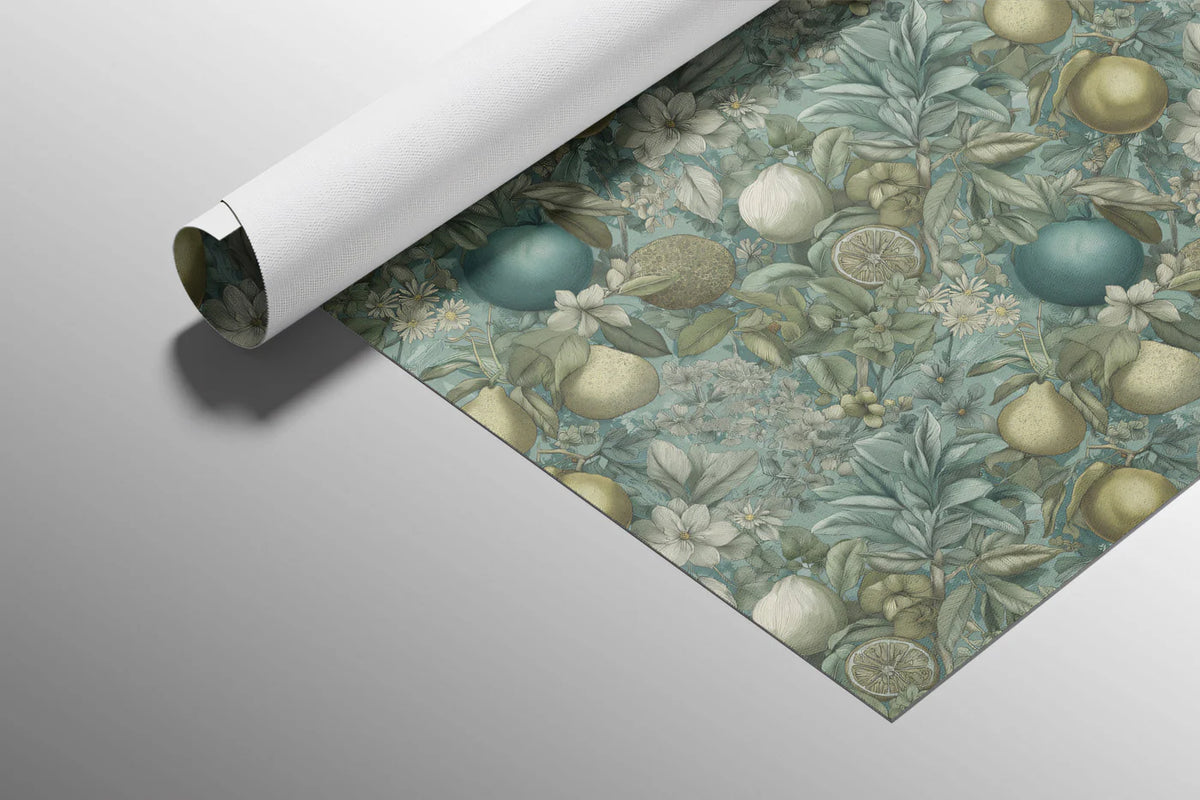 Vintage Lemon and Foliage Mural Wallpaper — Dark Arts and Crafts Mural Wallpaper - room preview 03