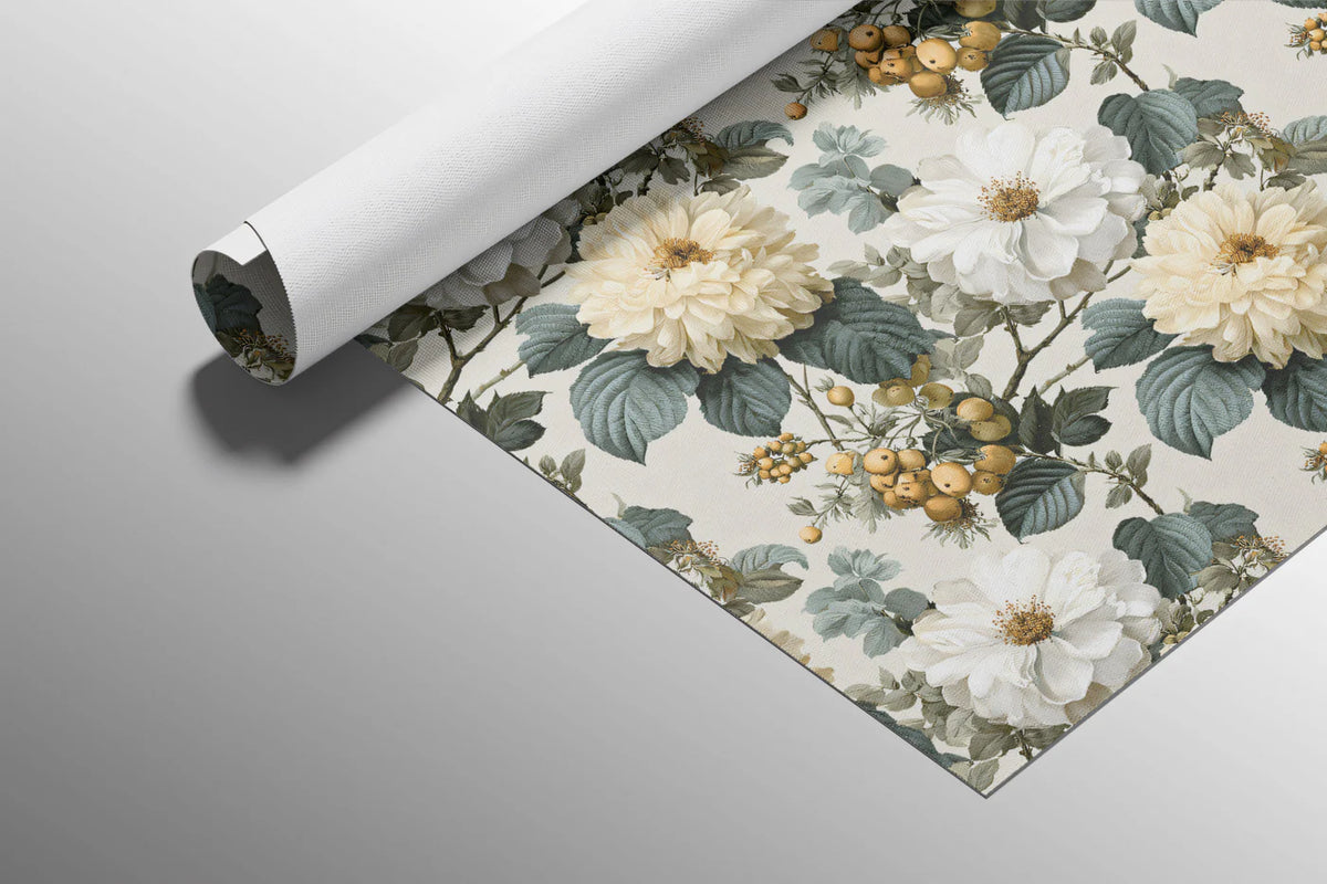 Vintage Cream Dahlia and Berry Floral Mural Wallpaper - room preview 03