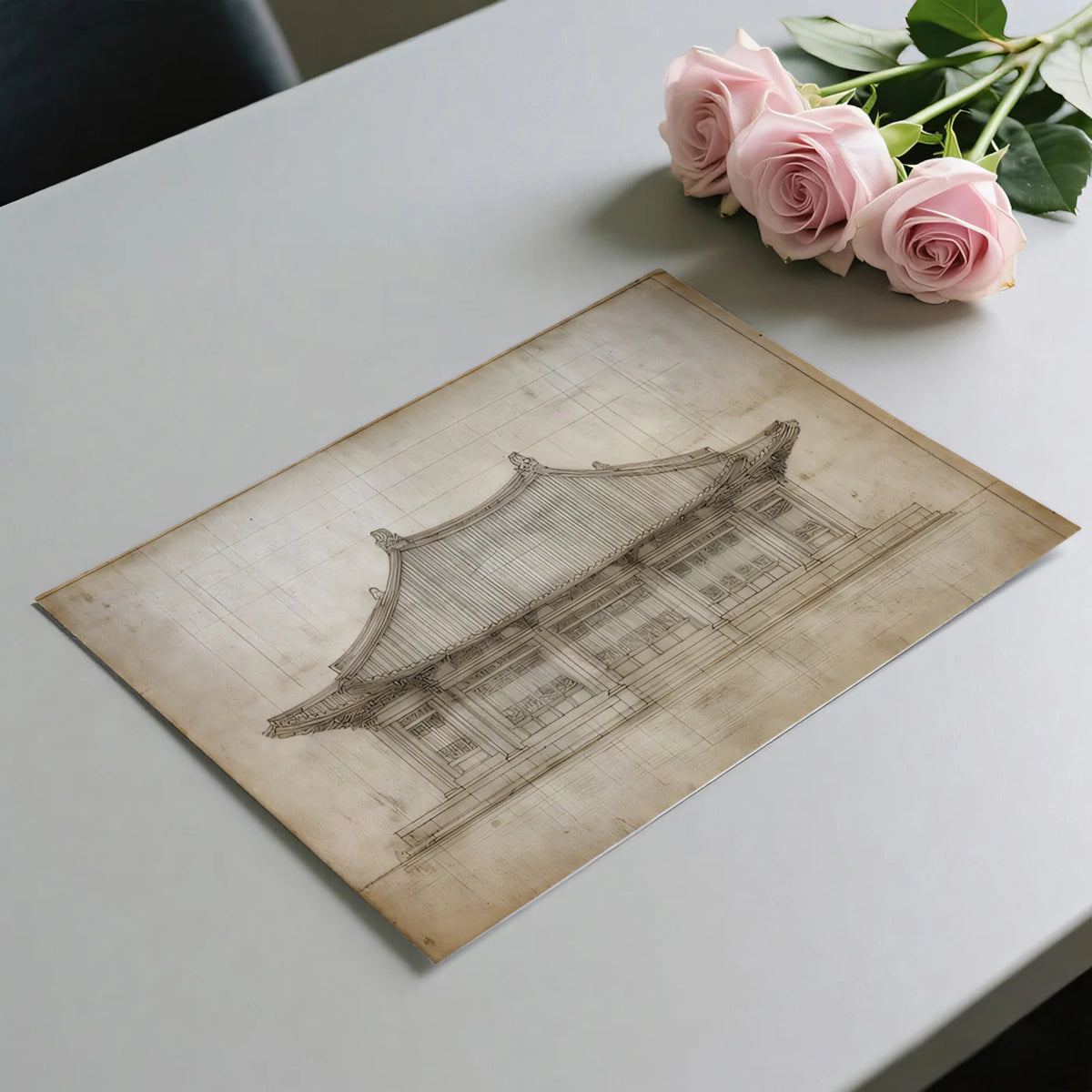 Traditional Chinese Architectural Elevation Mural Wallpaper - room preview 03