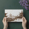 Traditional Chinese Roofscape Mural Wallpaper —Sepia Architectural Mural Wallpaper - room preview 03