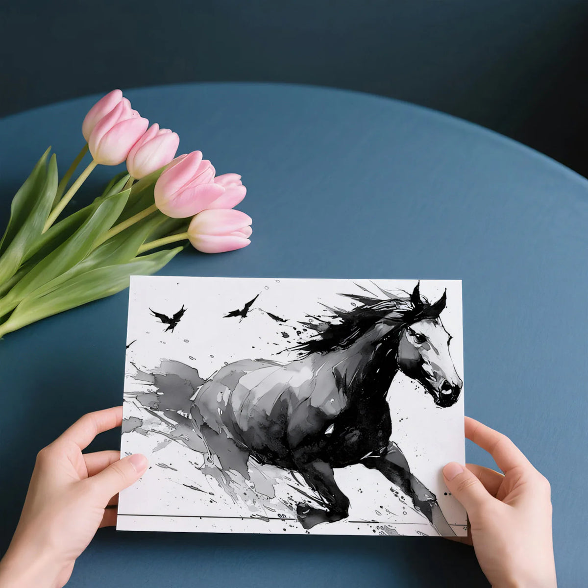 Galloping Horse Ink Sketch Mural Wallpaper — Artistic Monochrome Mural Wallpaper - room preview 03